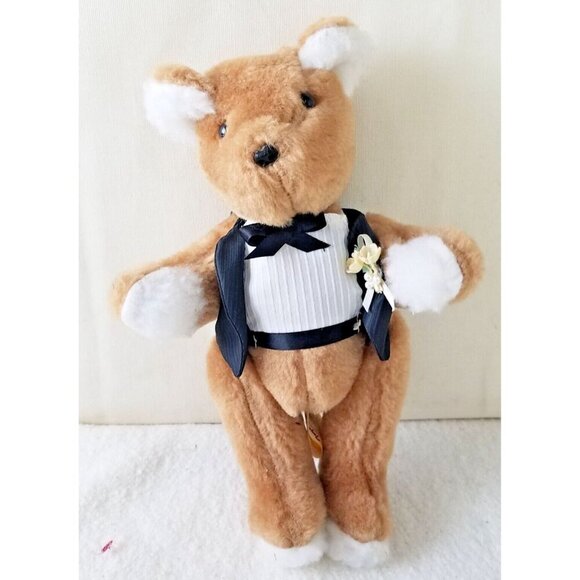 R.R. toys 8" JOINTED Plush Stuffed Bear With White black tuxedo tails - Picture 1 of 10